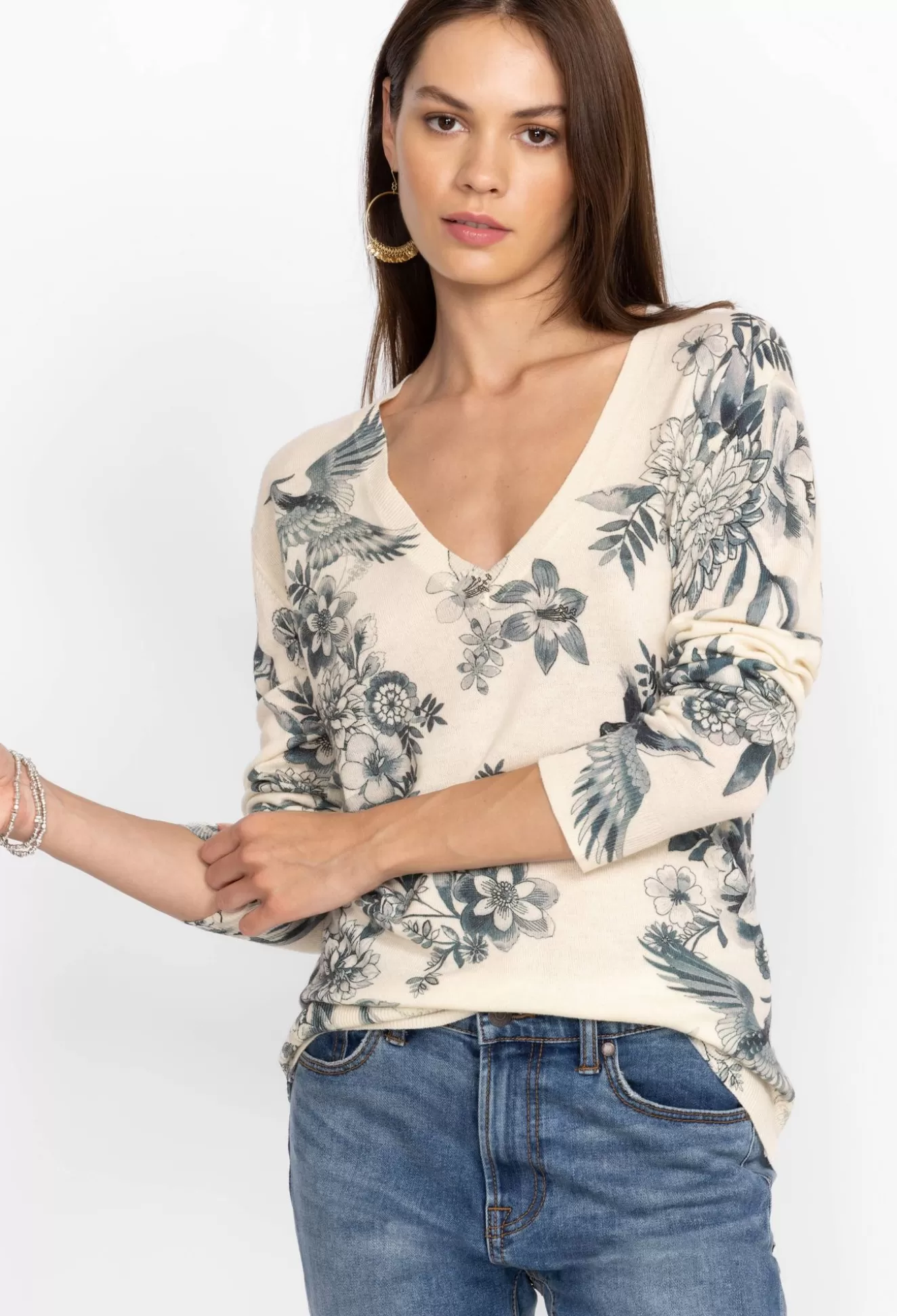 Tops>Johnny Was Anahi Printed Pullover Ivory