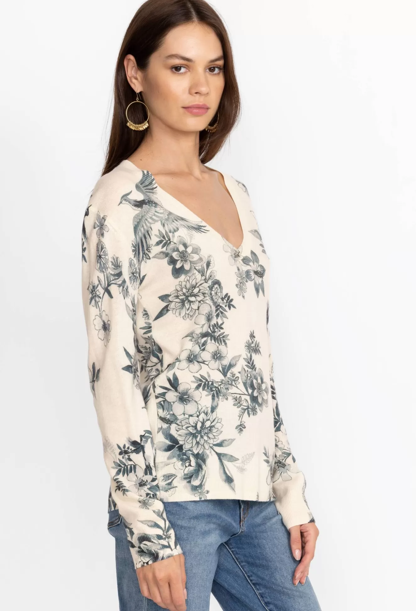 Tops>Johnny Was Anahi Printed Pullover Ivory