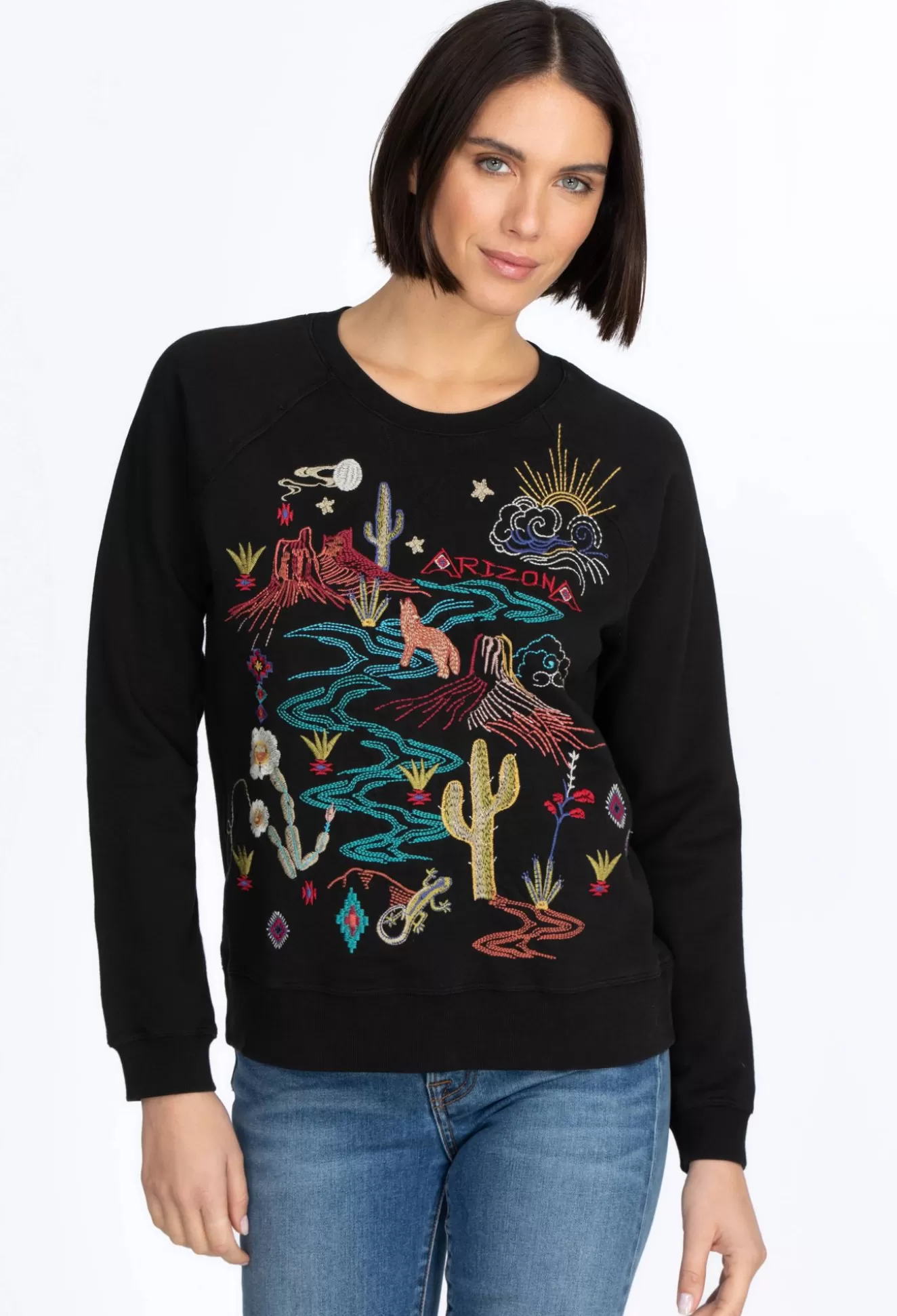 Tops>Johnny Was Arizona Raglan Sweatshirt Black