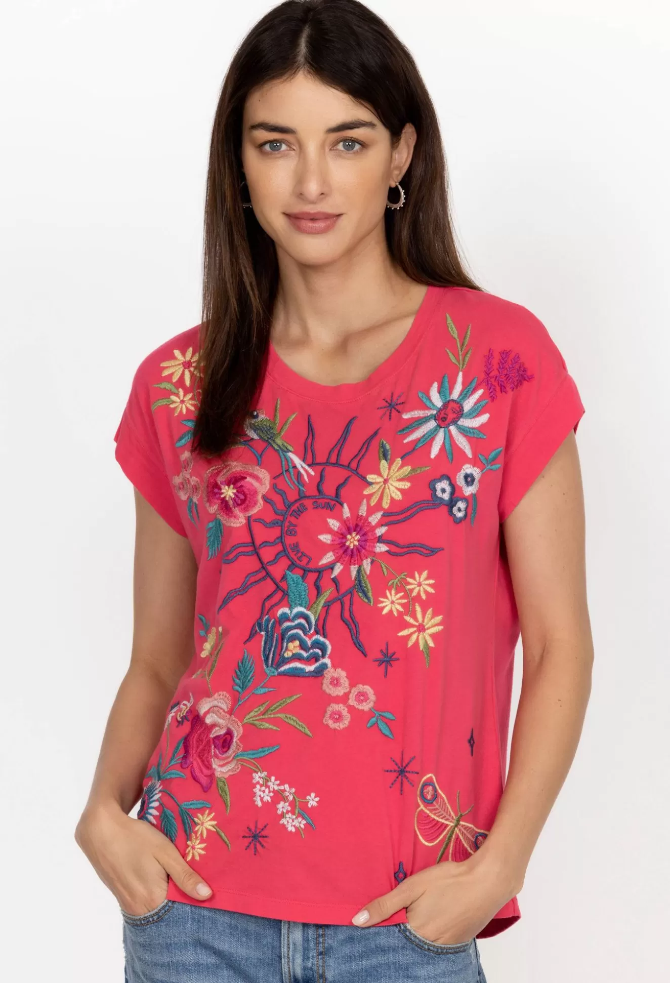Tops>Johnny Was Arla Relaxed T-Shirt Rose Red