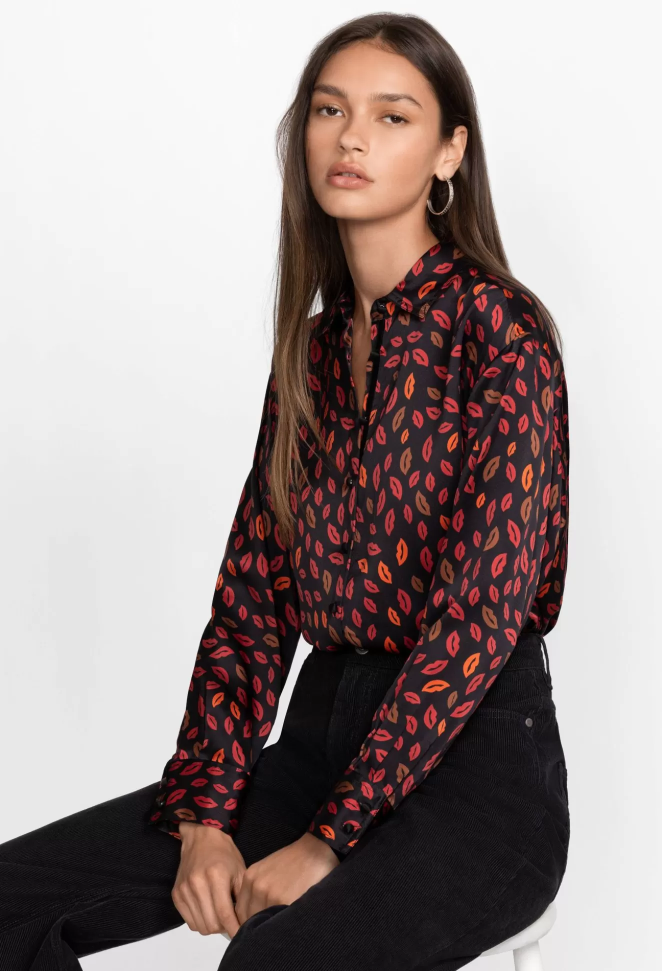 Tops>Johnny Was Boxy Charmeuse Shirt Amora