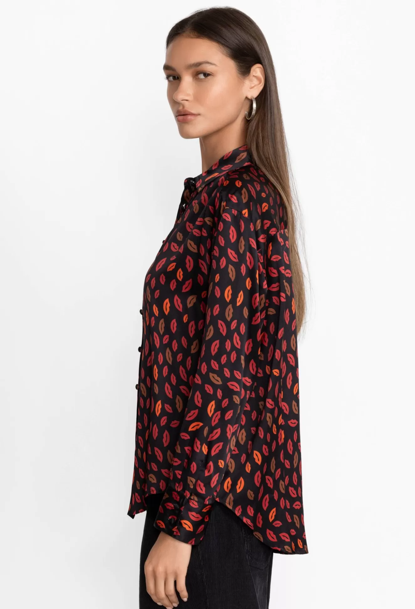 Tops>Johnny Was Boxy Charmeuse Shirt Amora