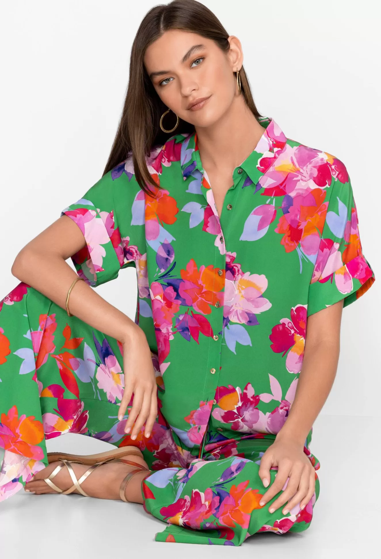 Tops>Johnny Was Boxy Silk Shirt Arabella