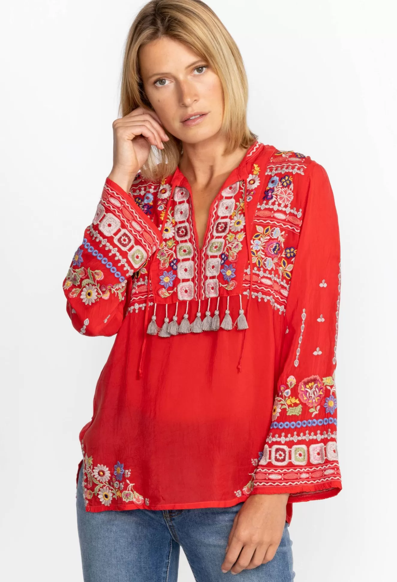 Tops>Johnny Was Coriander Blouse Mars Red