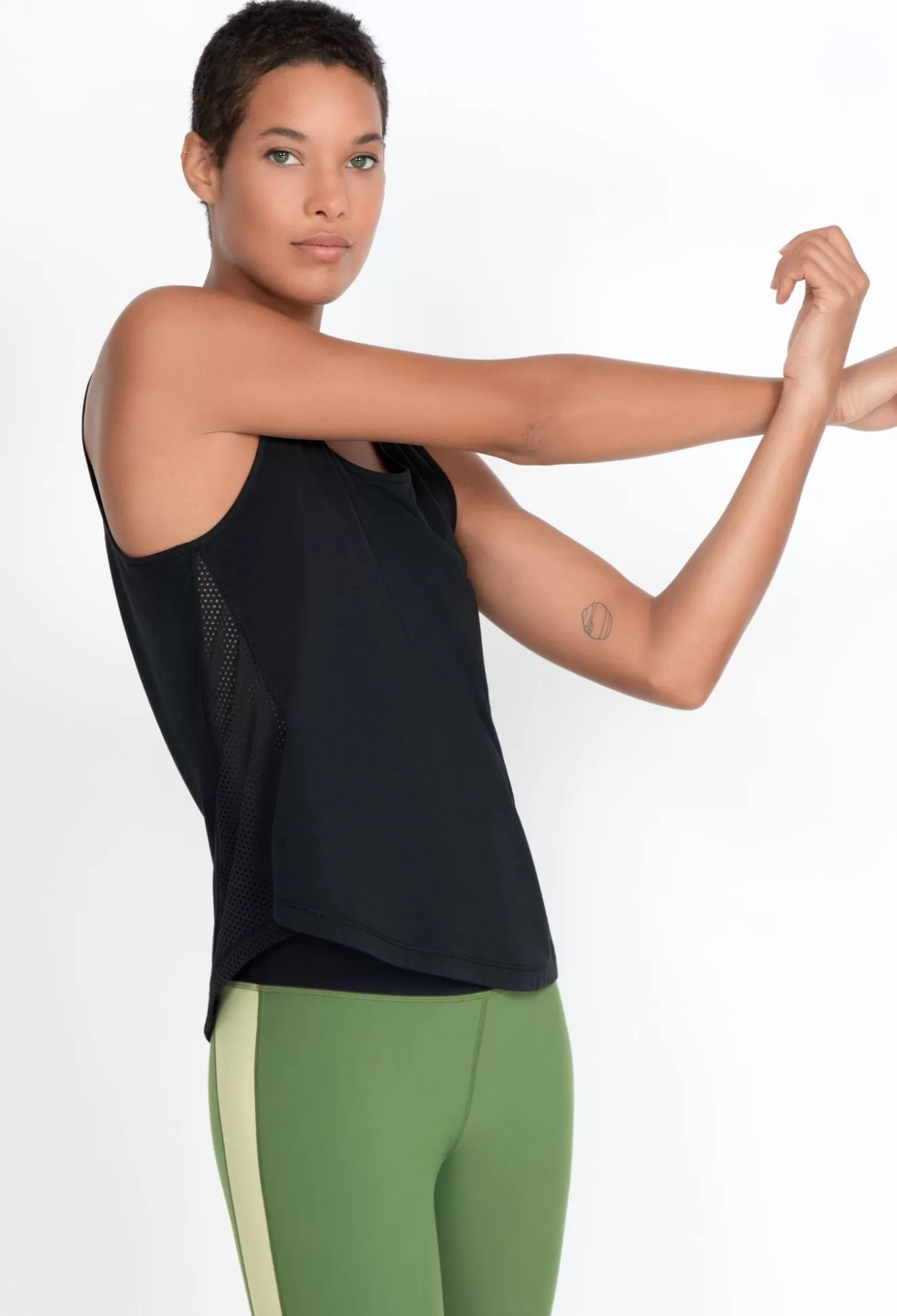 Tops>Johnny Was Effect Mesh Contrast Tank Jet Black