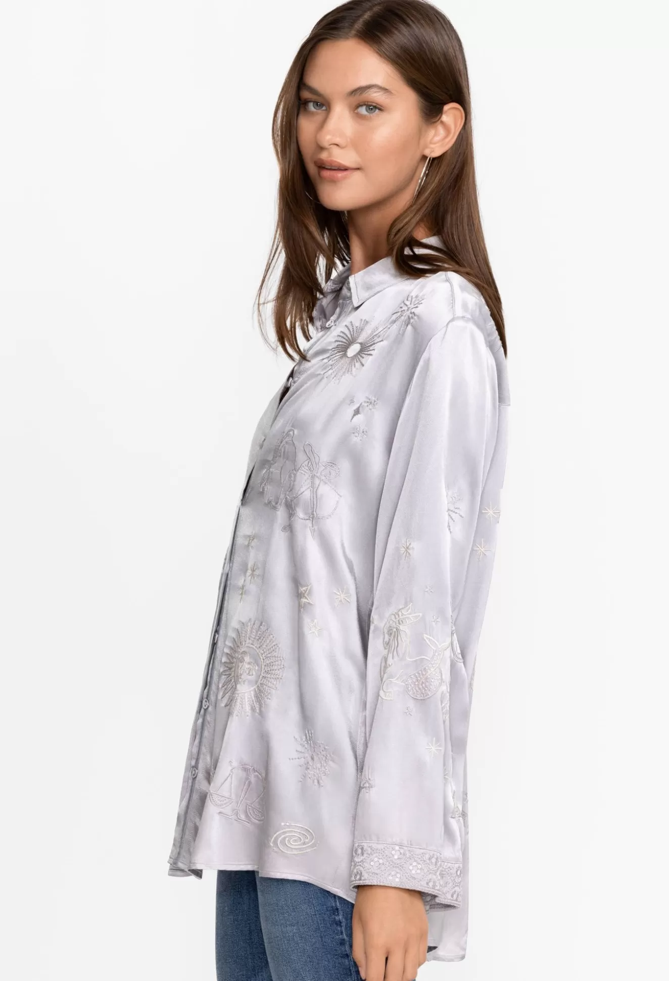 Tops>Johnny Was Estrella Kimono Sleeve Oversized Shirt Black