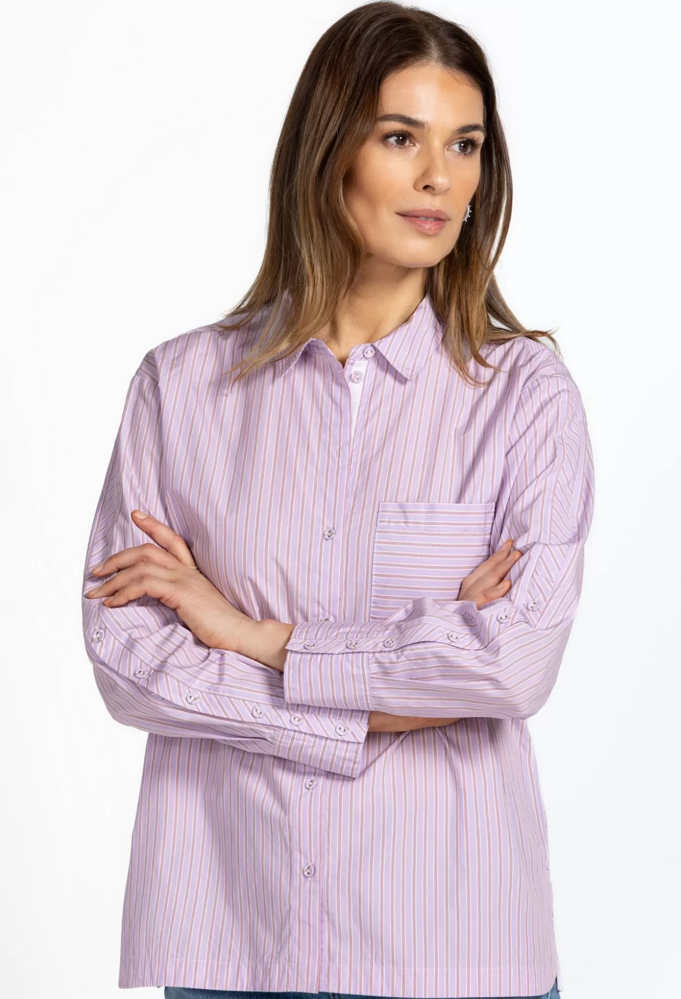 Tops>Johnny Was Giana Relaxed Pocket Shirt Stripe