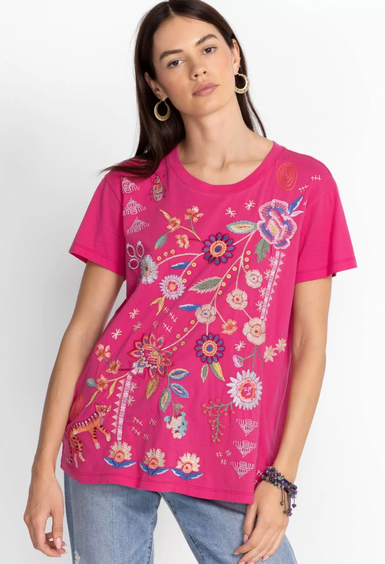 Tops>Johnny Was Griffin Easy Fit Tee Flamingo Pink