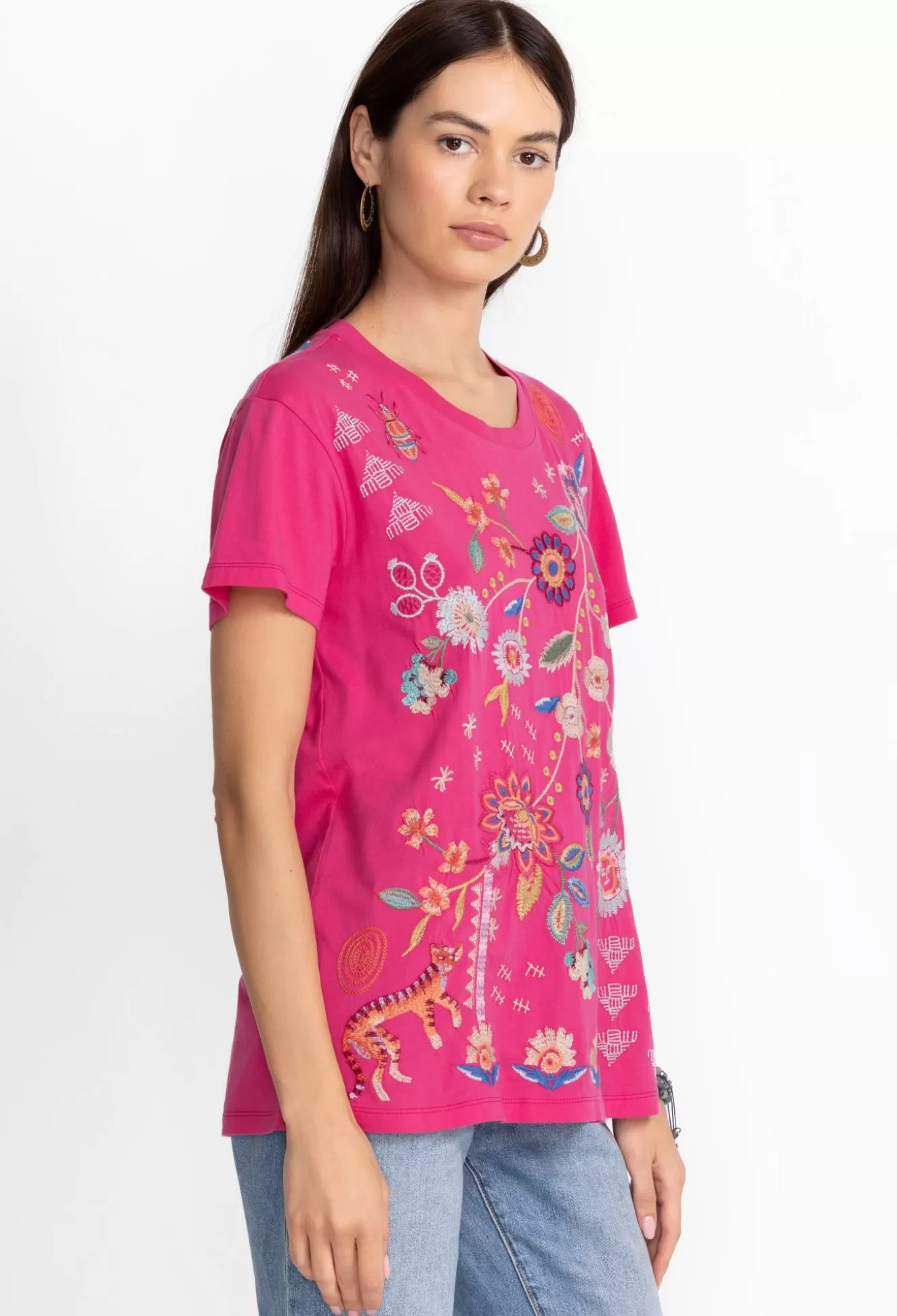 Tops>Johnny Was Griffin Easy Fit Tee Flamingo Pink