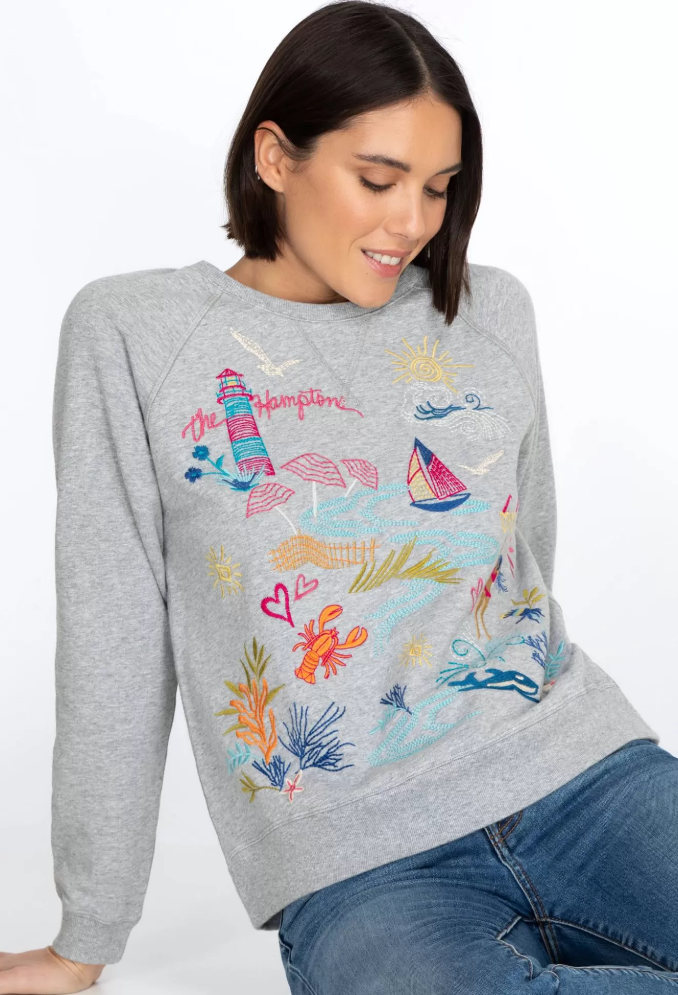 Tops>Johnny Was Hamptons Raglan Sweatshirt Light Heather Gray
