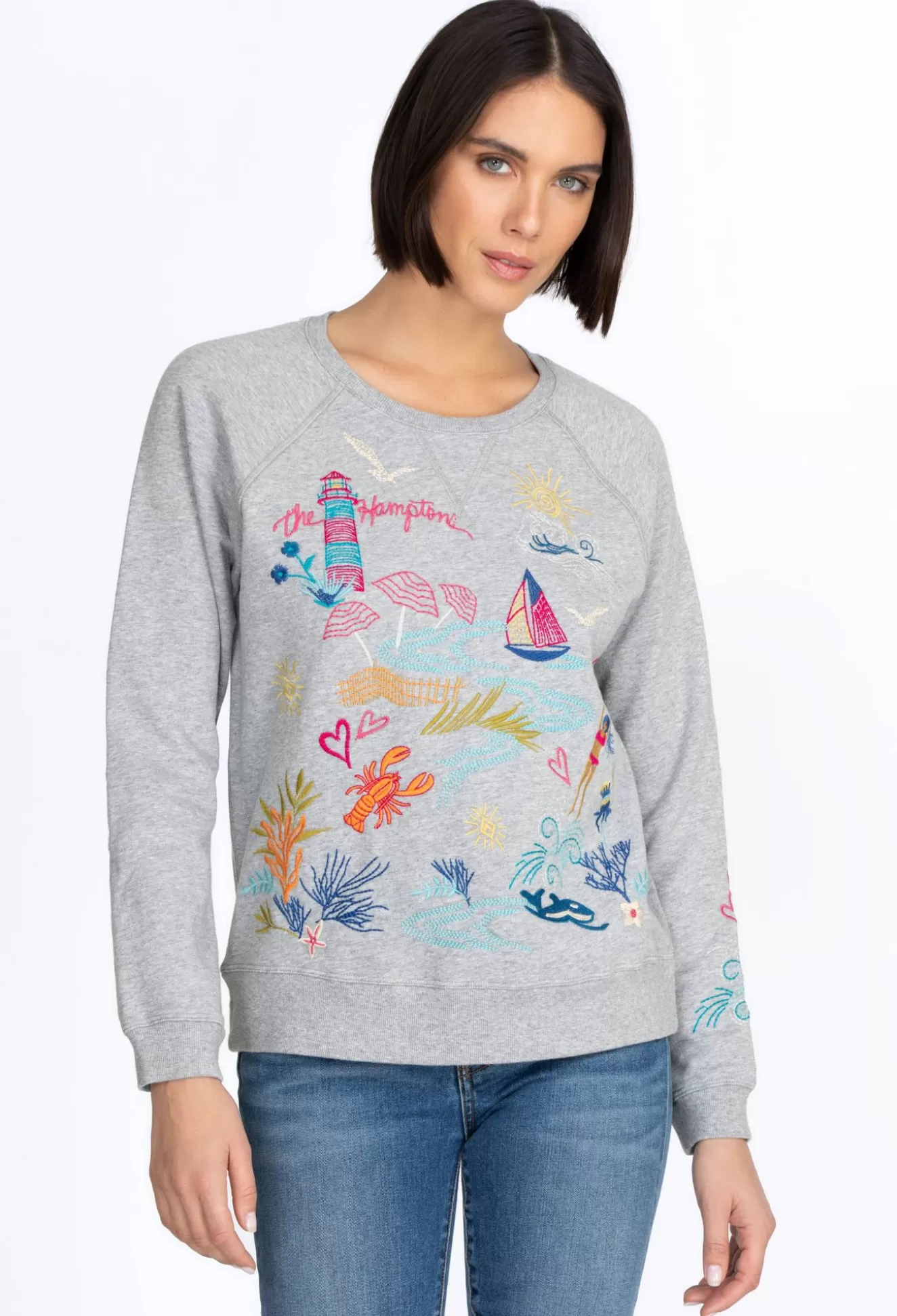 Tops>Johnny Was Hamptons Raglan Sweatshirt Light Heather Gray