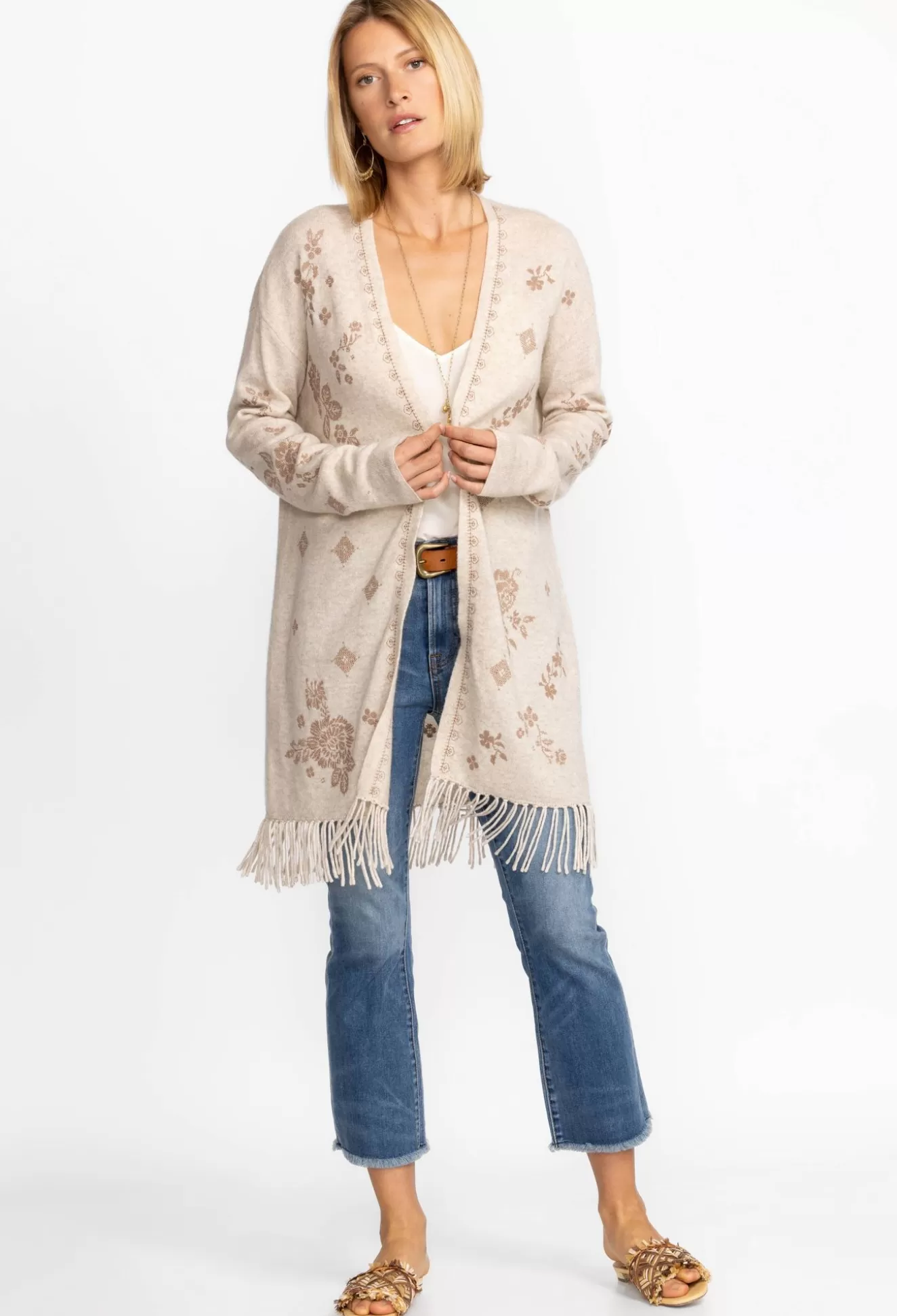 Tops>Johnny Was Joann Cardigan Heather Ecru