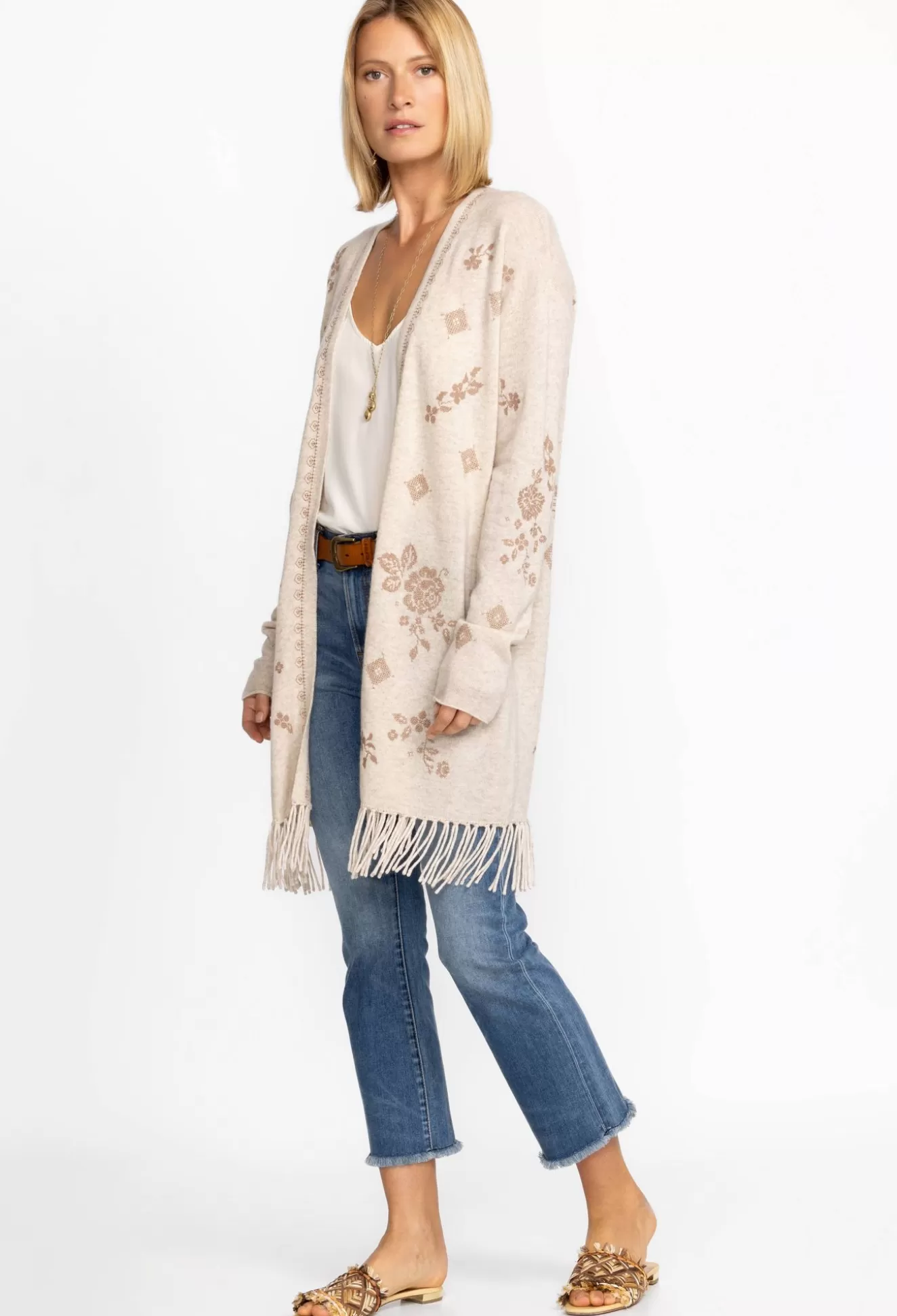 Tops>Johnny Was Joann Cardigan Heather Ecru