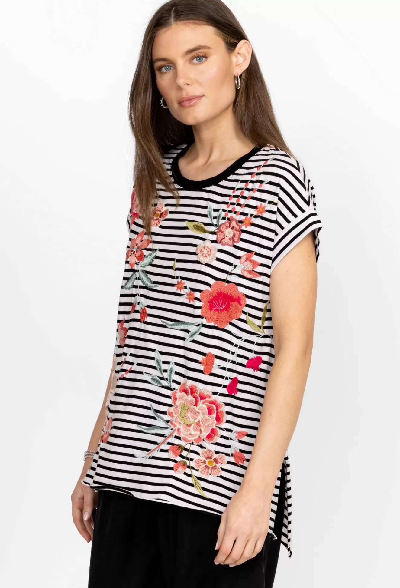 Tops>Johnny Was Joya Relaxed Drape Tee Stripe