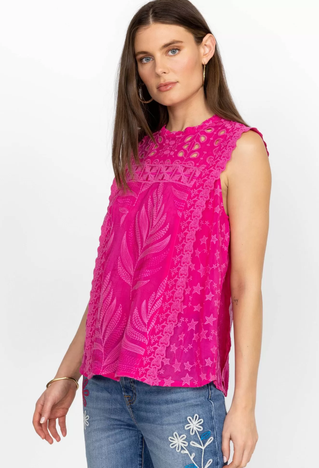 Tops>Johnny Was Leafy Concetta Blouse Orchid Lei