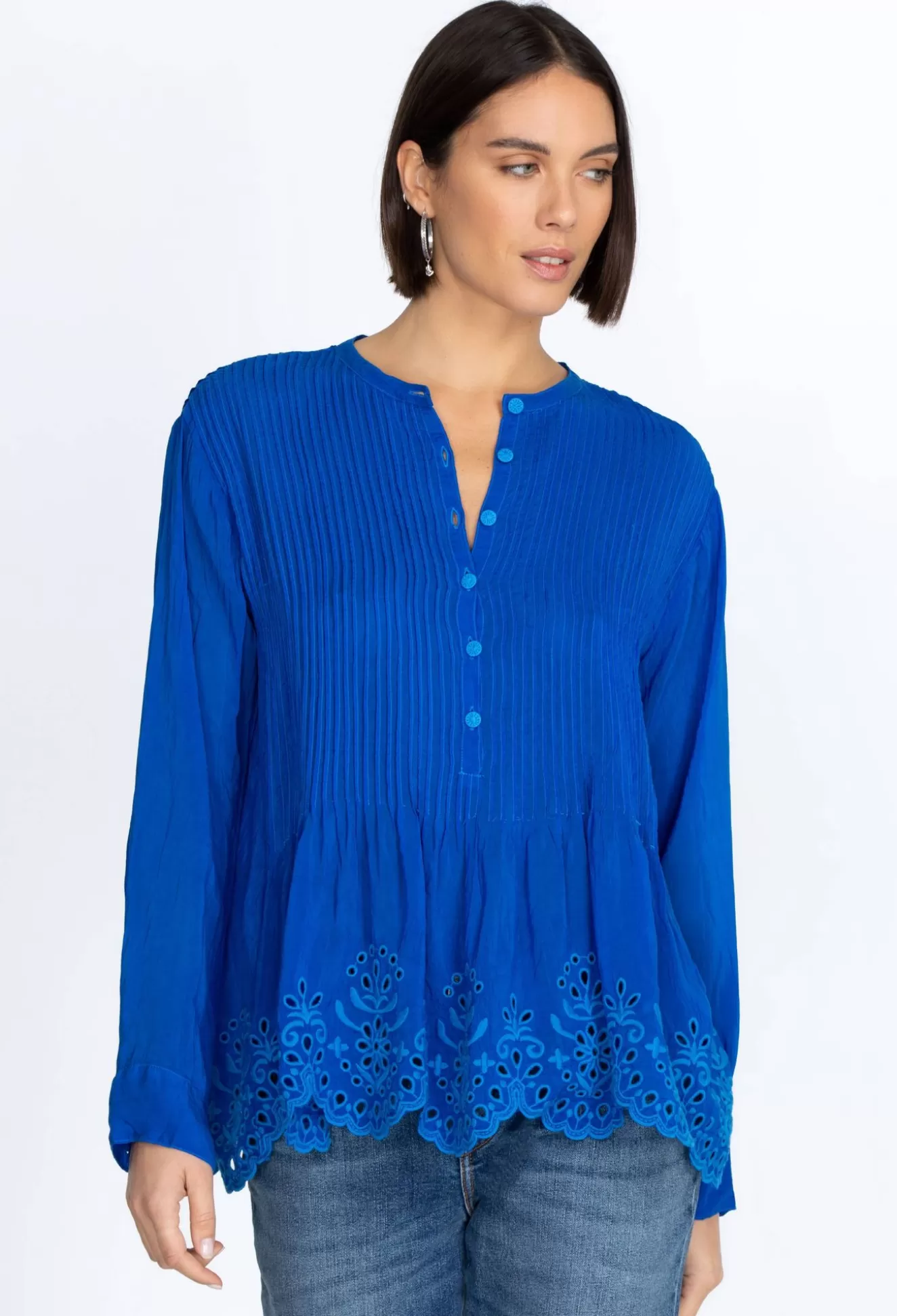 Tops>Johnny Was Leonie Pintuck Blouse Skydiver