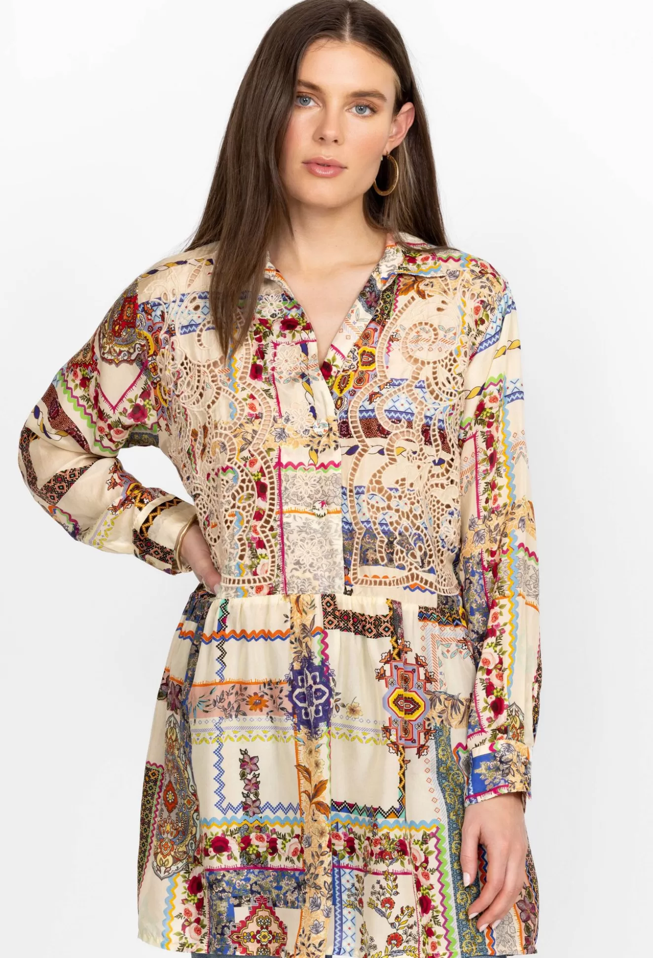 Tops>Johnny Was Marissa Relaxed Oversized Tunic White