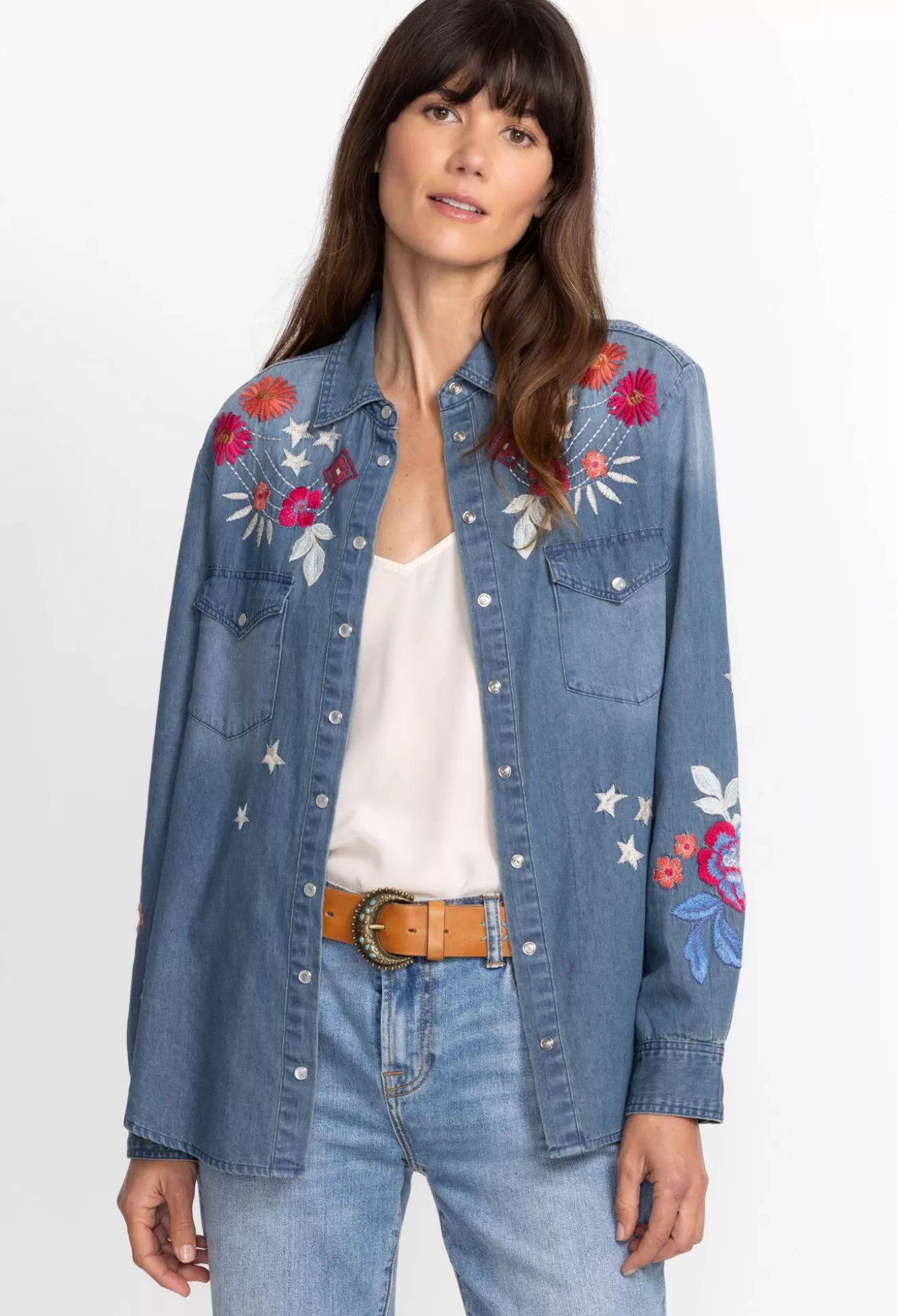 Tops>Johnny Was Mika Denim Pocket Shirt Denim Blue