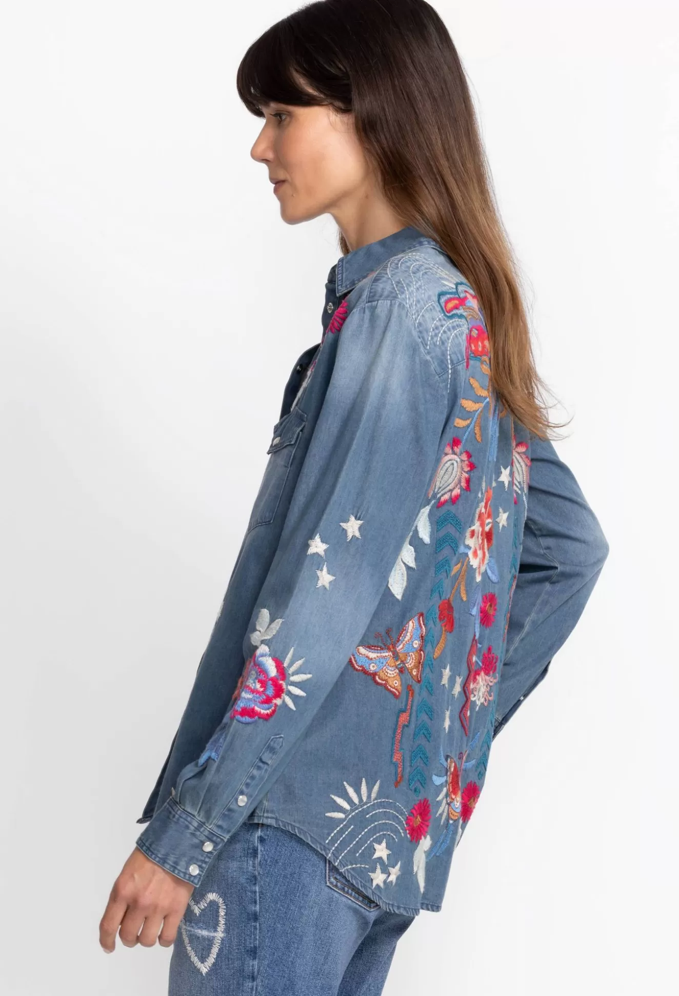 Tops>Johnny Was Mika Denim Pocket Shirt Denim Blue