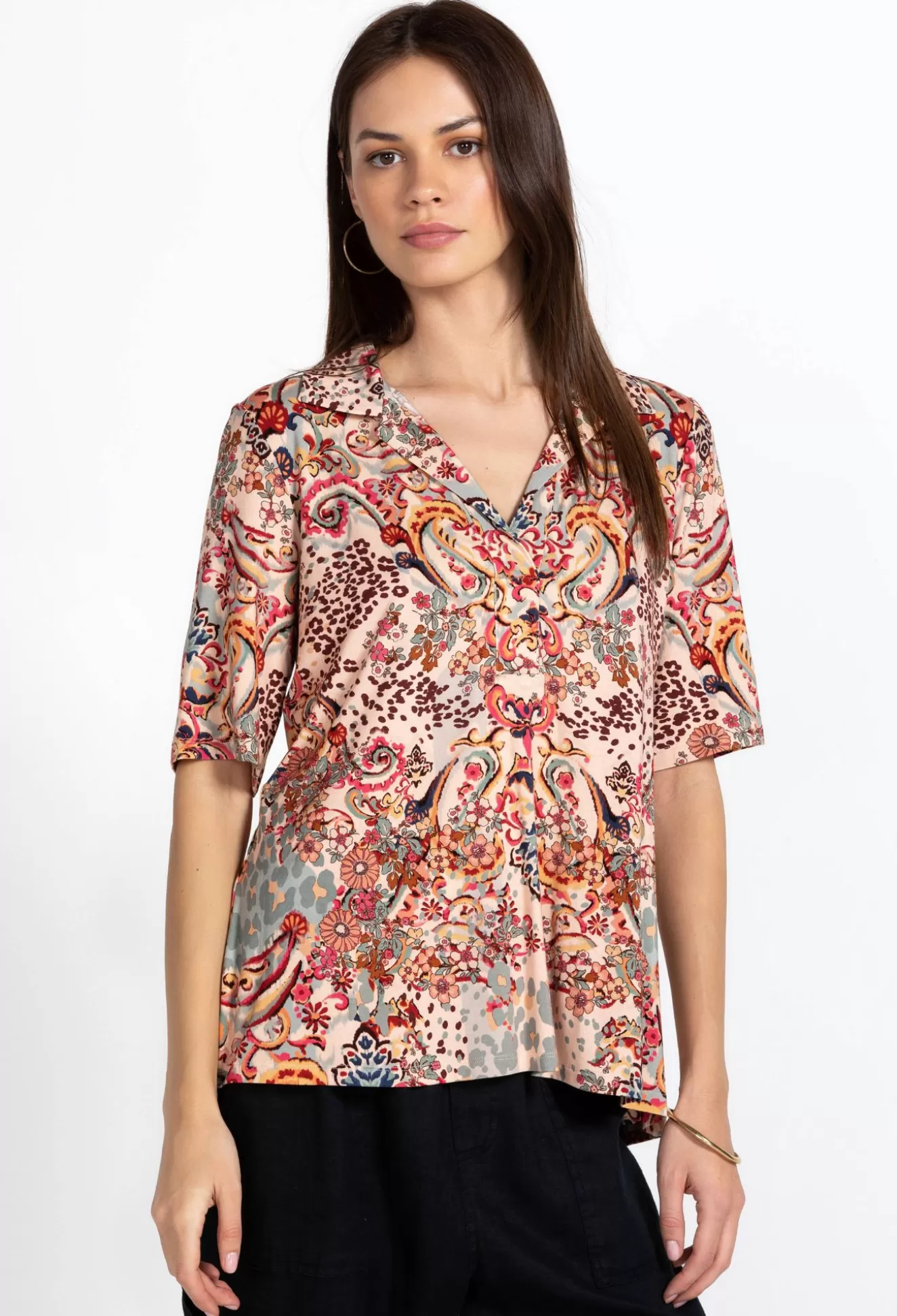 Tops>Johnny Was Polo Swing Tee Jungle Paisley