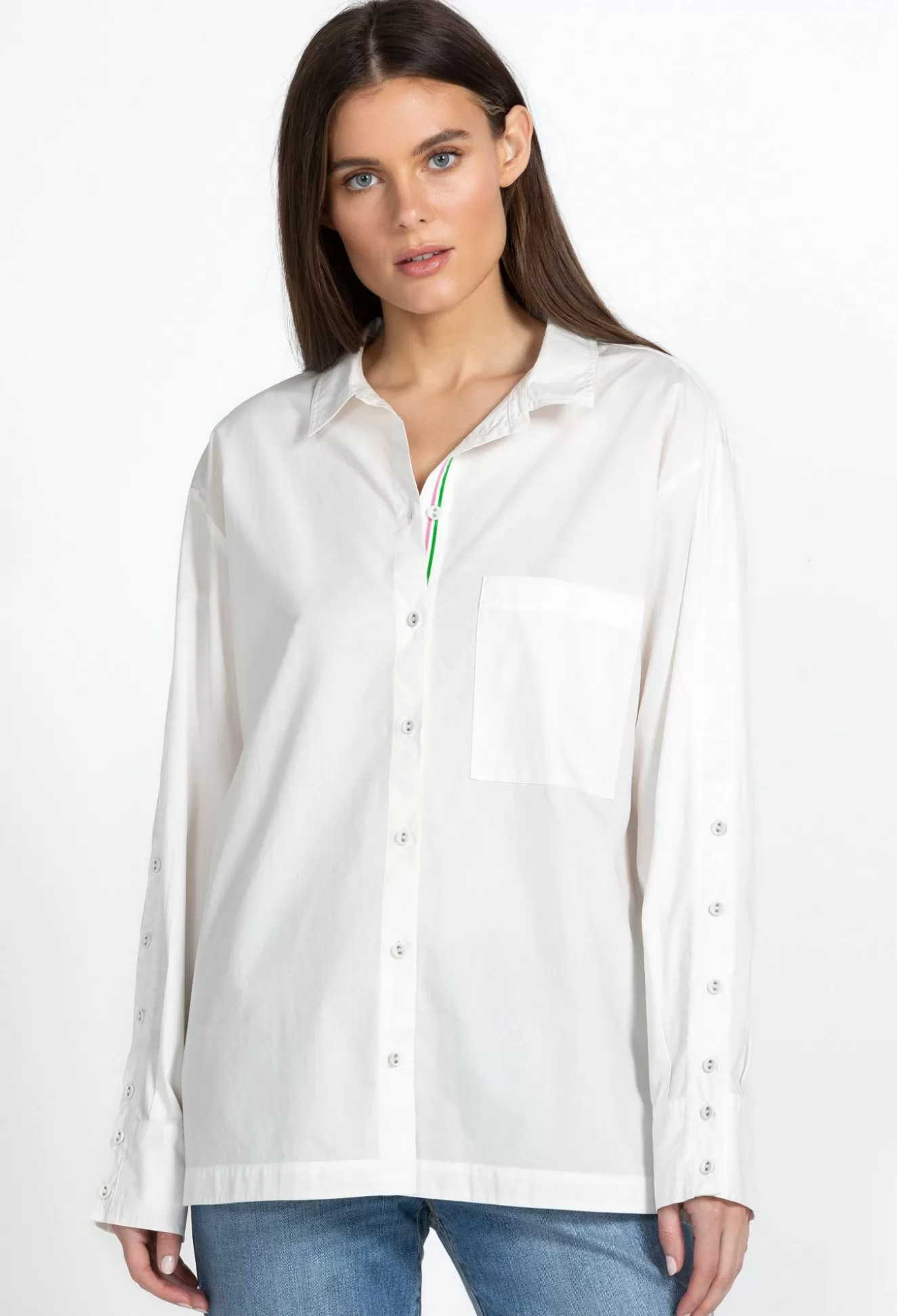 Tops>Johnny Was Poplin Relaxed Pocket Shirt White
