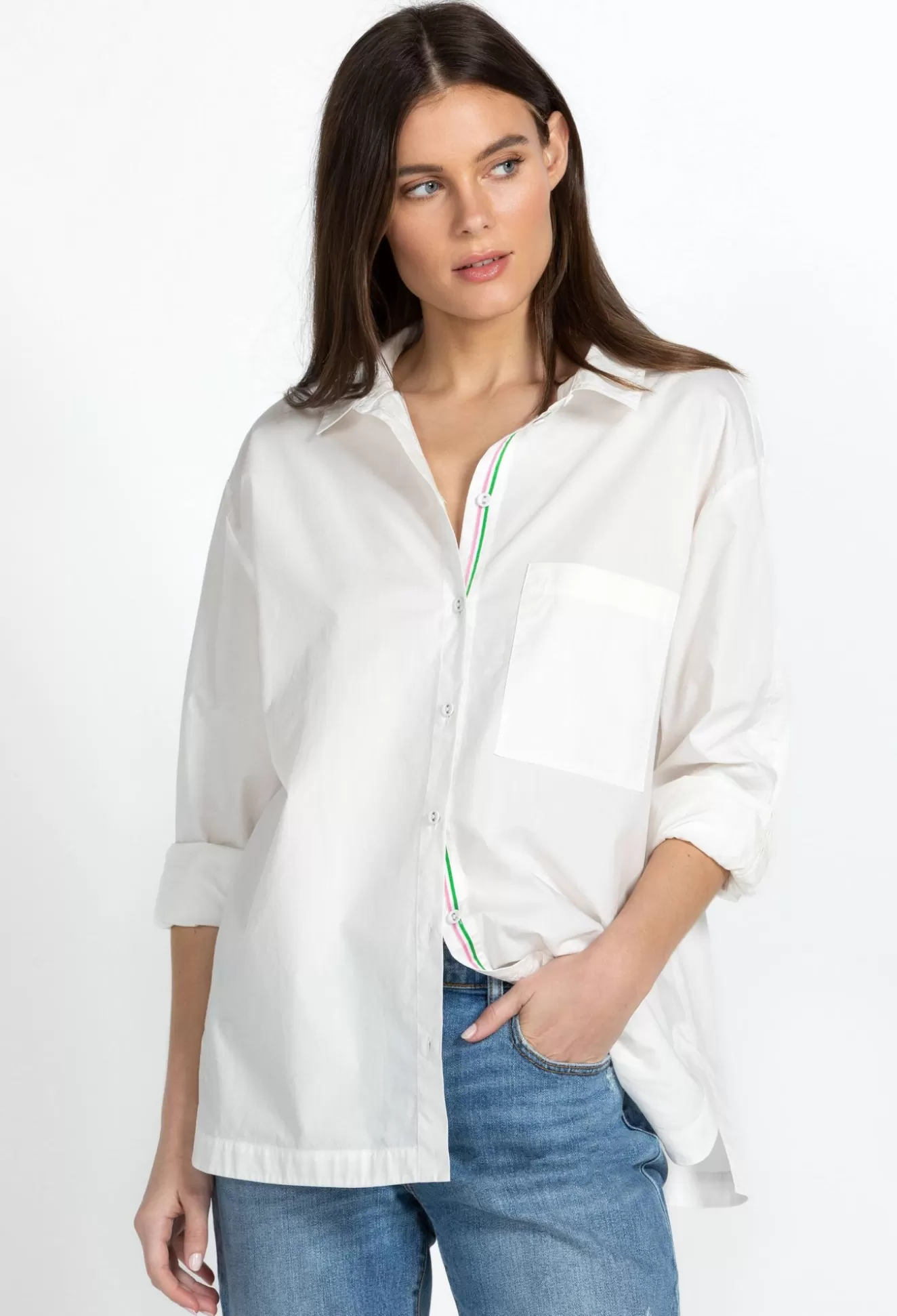 Tops>Johnny Was Poplin Relaxed Pocket Shirt White