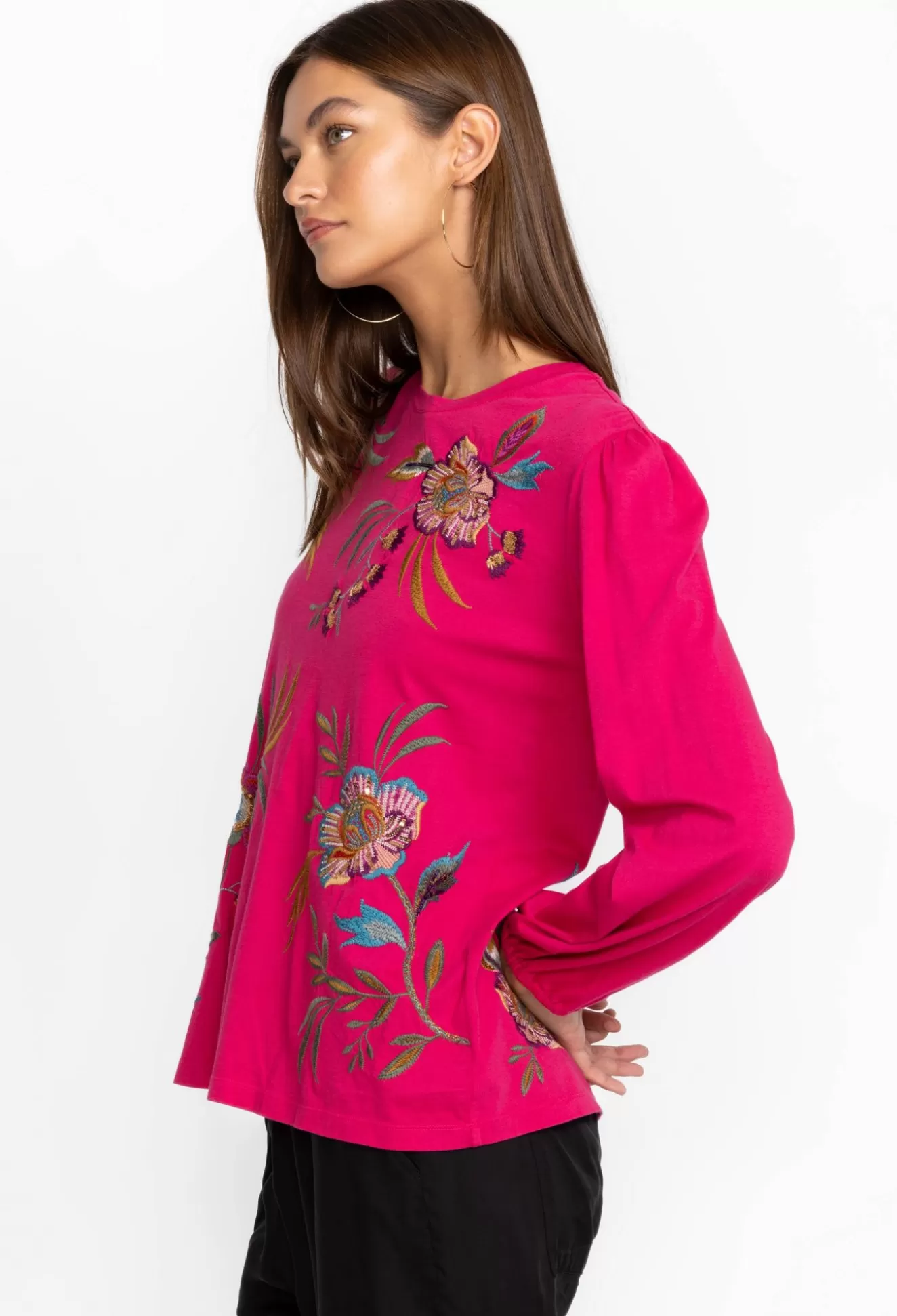 Tops>Johnny Was Sidonia Bishop Sleeve Sequin Tee Vivacious