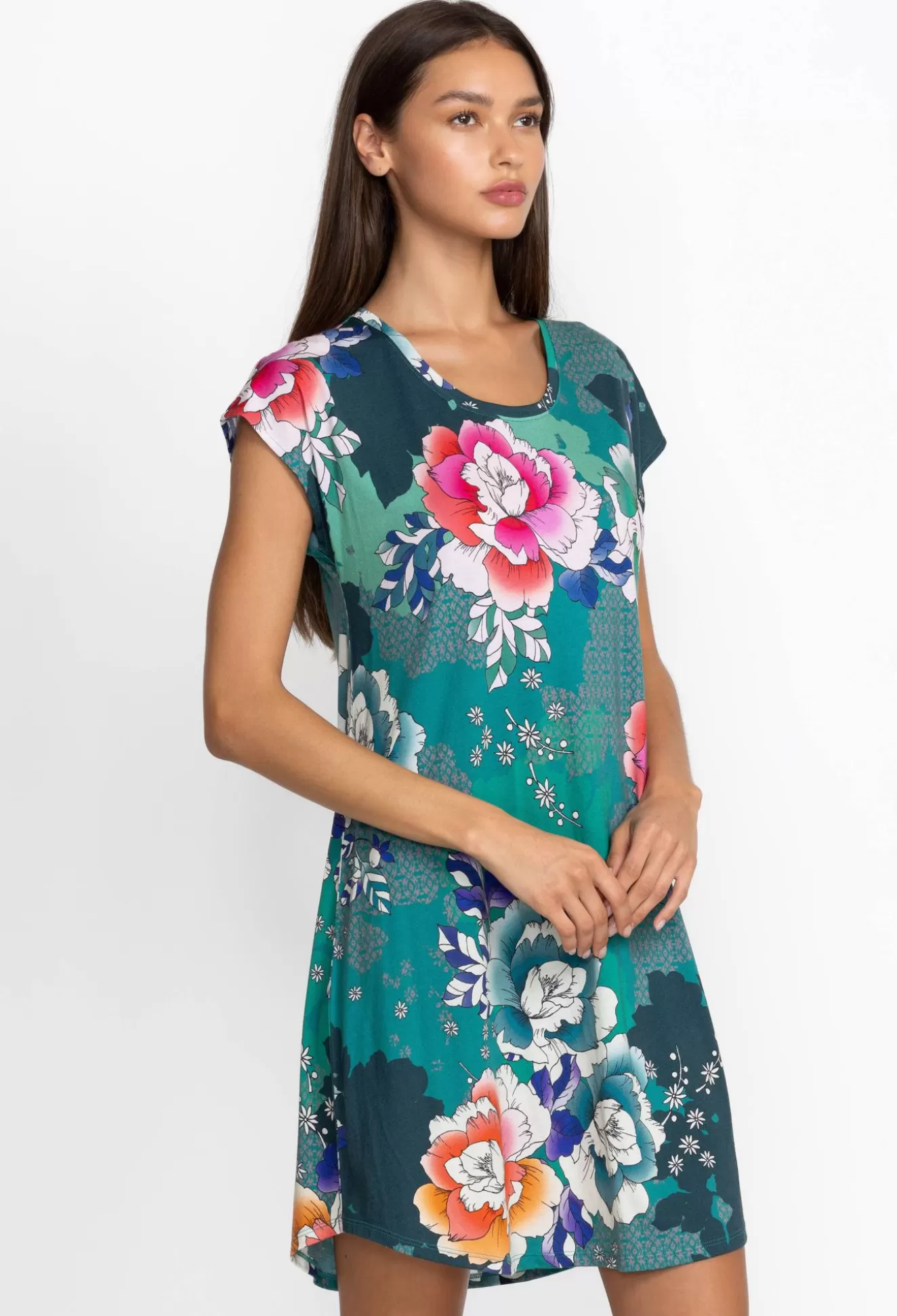 Sleepwear>Johnny Was The Brigette Cap Sleeve Dress Tura Turquoise